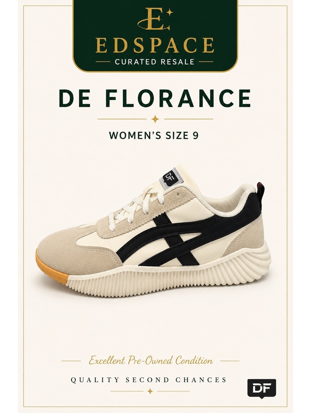 DeFlorance Women’s Size 9 Platform Fashion Sneakers Cream Black Gum Sole